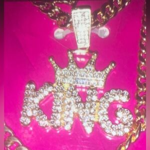 Men’s Gold and Silver KING Statement Pendant Necklace NEW NWT